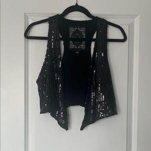 Guess Black Sequin Crop Top